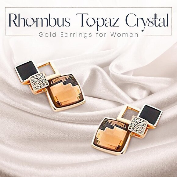 Women's Crystals Brown Simulated Topaz Rhombus Earrings Plated - Picture 5 of 10